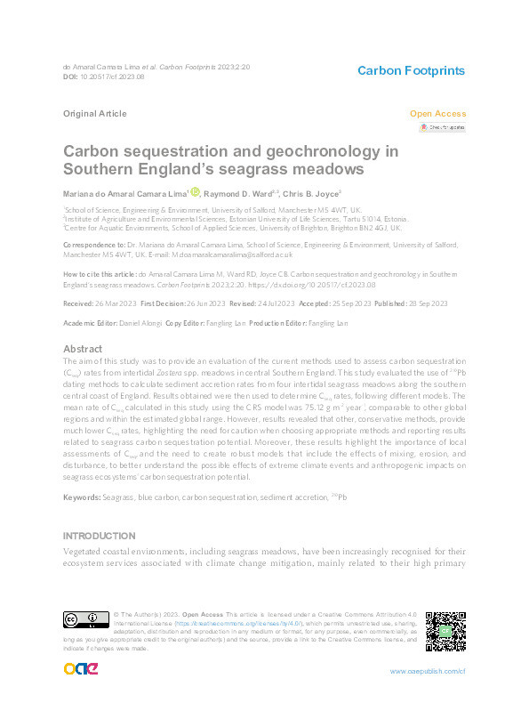 Carbon sequestration and geochronology in Southern England’s seagrass meadows Thumbnail