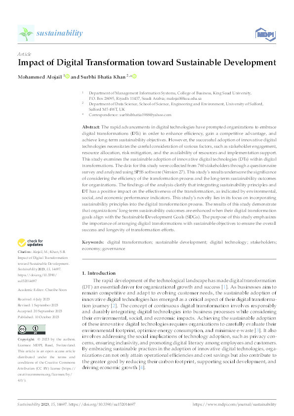 Impact of Digital Transformation toward Sustainable Development Thumbnail