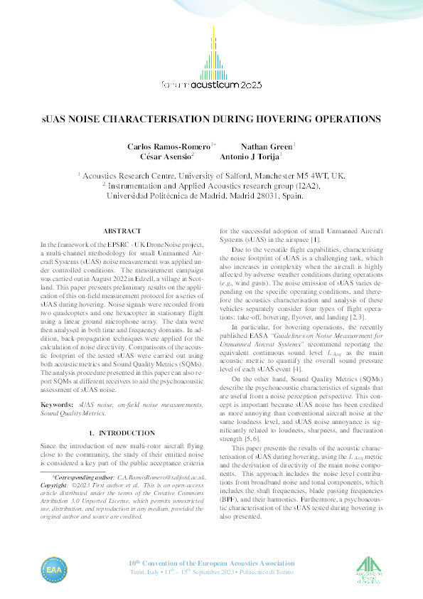 sUAS Noise characterization during hovering operations Thumbnail
