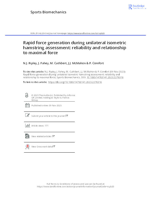 Rapid force generation during unilateral isometric hamstring assessment: reliability and relationship to maximal force. Thumbnail