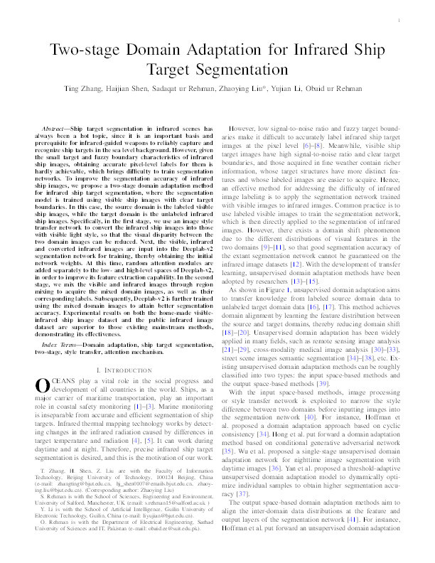 Two-stage Domain Adaptation for Infrared Ship Target Segmentation Thumbnail