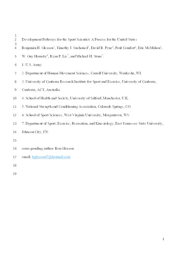 Development Pathways for the Sport Scientist: A Process for the United States Thumbnail