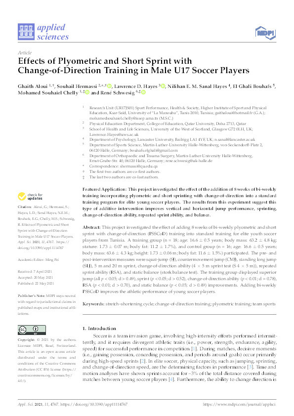 Effects of Plyometric and Short Sprint with Change-of-Direction Training in Male U17 Soccer Players Thumbnail