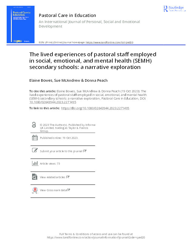 The lived experiences of pastoral staff employed in social, emotional, and mental health (SEMH) secondary schools: a narrative exploration Thumbnail