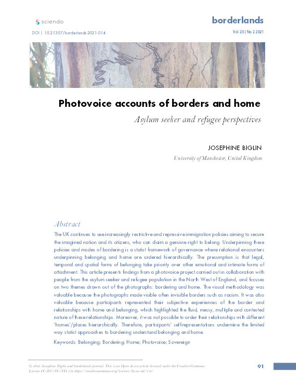 Photovoice accounts of borders and home : Asylum seeker and refugee perspectives Thumbnail
