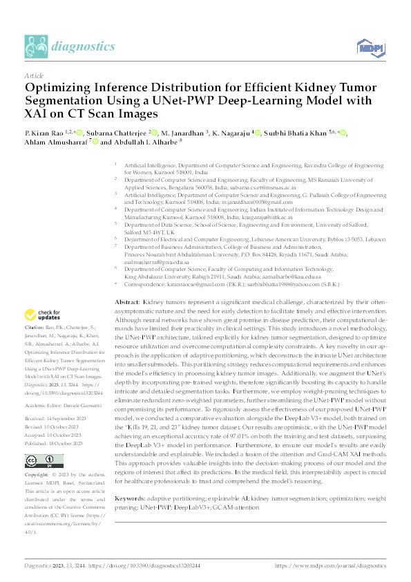 Optimizing Inference Distribution for Efficient Kidney Tumor Segmentation Using a UNet-PWP Deep-Learning Model with XAI on CT Scan Images Thumbnail
