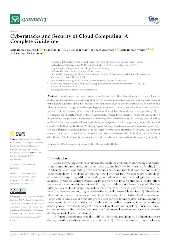 Cyberattacks and Security of Cloud Computing: A Complete Guideline Thumbnail