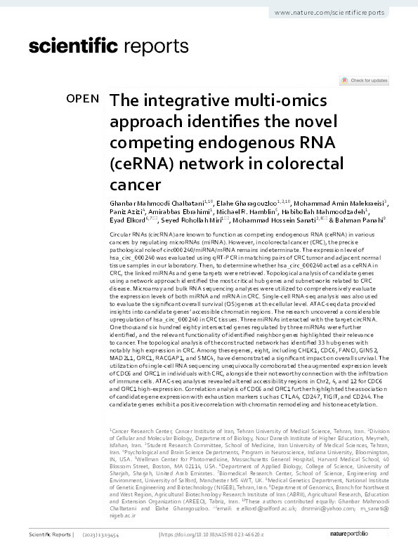 The integrative multi-omics approach identifies the novel competing endogenous RNA (ceRNA) network in colorectal cancer Thumbnail
