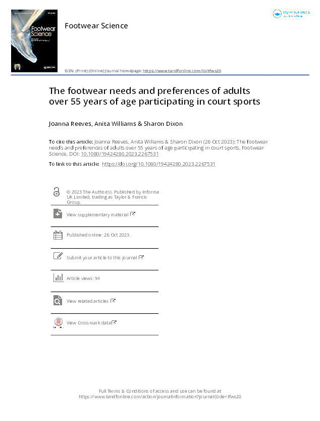 The footwear needs and preferences of adults over 55 years of age participating in court sports Thumbnail
