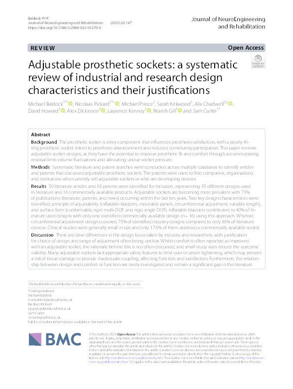 Adjustable prosthetic sockets: a systematic review of industrial and research design characteristics and their justifications. Thumbnail