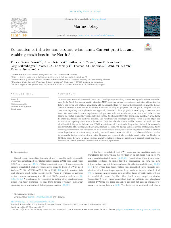 Co-location of fisheries and offshore wind farms: current practices and enabling conditions in the North Sea Thumbnail