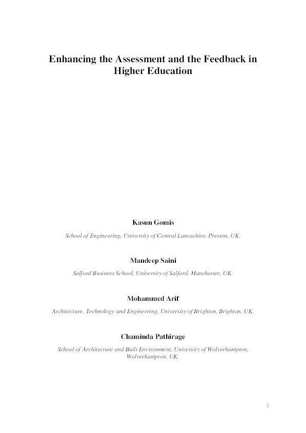 Enhancing the Assessment and the Feedback in Higher Education Thumbnail