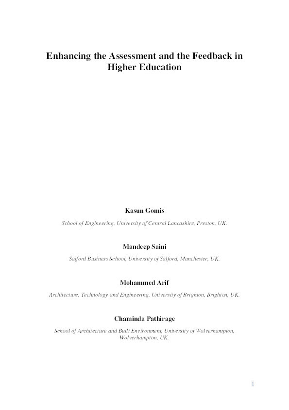 Enhancing the Assessment and the Feedback in Higher Education Thumbnail