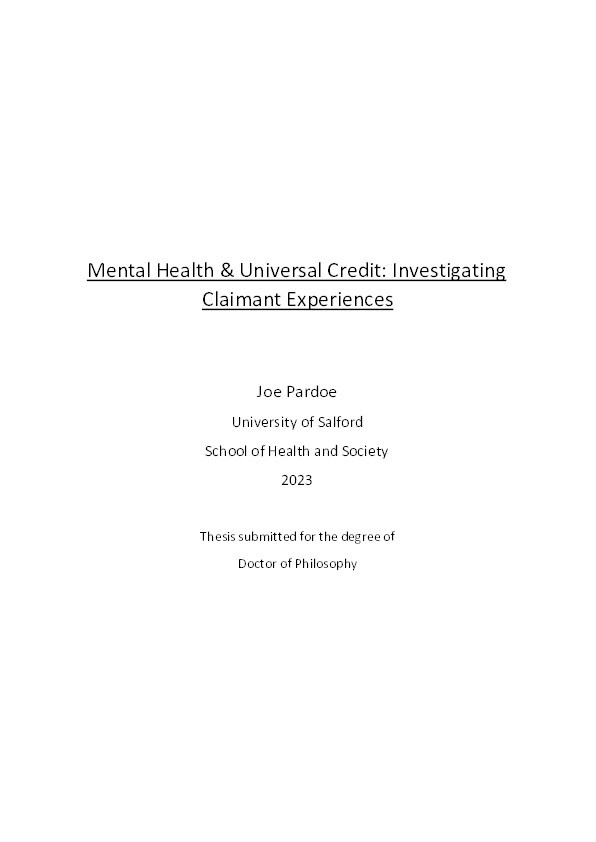 Mental Health & Universal Credit - Investigating Claimant Experiences Thumbnail