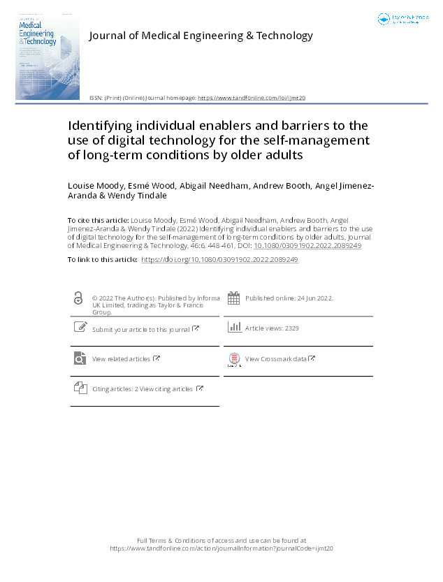 Identifying individual enablers and barriers to the use of digital technology for the self-management of long-term conditions by older adults Thumbnail