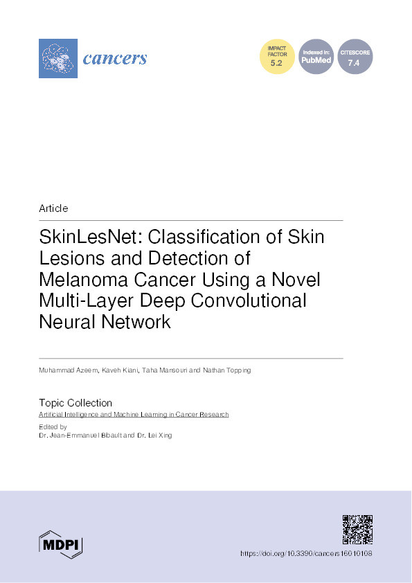 SkinLesNet: Classification of Skin Lesions and Detection of Melanoma Cancer Using a Novel Multi-Layer Deep Convolutional Neural Network Thumbnail