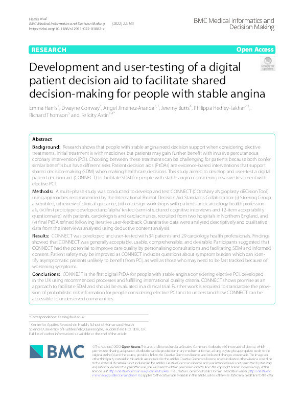 Development and user-testing of a digital patient decision aid to facilitate shared decision-making for people with stable angina Thumbnail