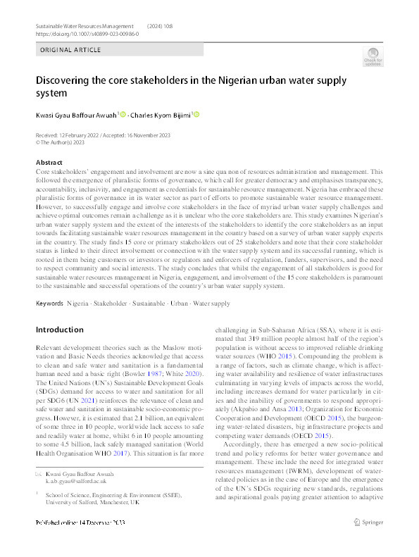 Discovering the core stakeholders in the Nigerian urban water supply system Thumbnail