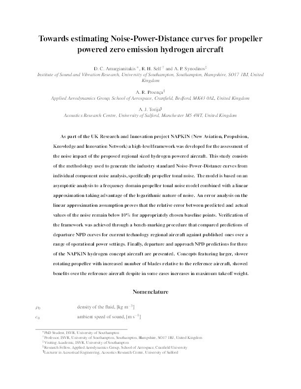 Toward Estimating Noise–Power–Distance Curves for Propeller-Powered Zero-Emission Hydrogen Aircraft Thumbnail