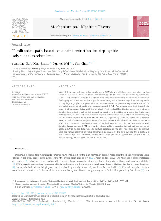 Hamiltonian-path based constraint reduction for deployable polyhedral mechanisms Thumbnail