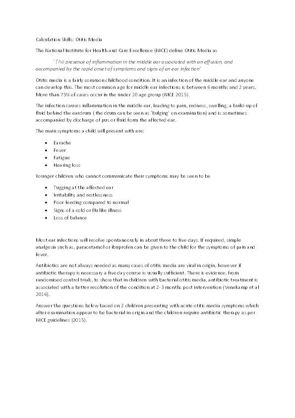 Calculation skills: Otitis media in children Thumbnail