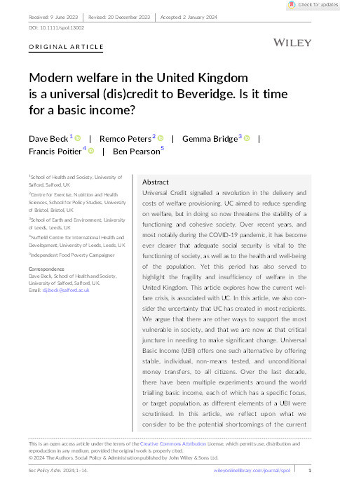 Modern welfare in the United Kingdom is a universal (dis)credit to Beveridge. Is it time for a basic income? Thumbnail