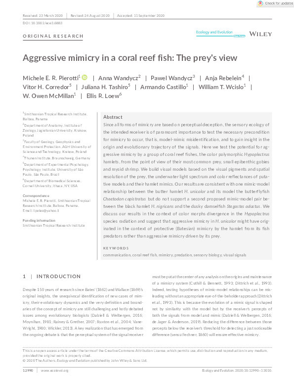 Aggressive mimicry in a coral reef fish: The prey's view Thumbnail