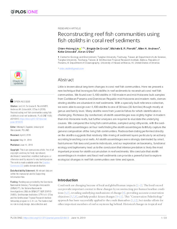 Reconstructing reef fish communities using fish otoliths in coral reef sediments Thumbnail