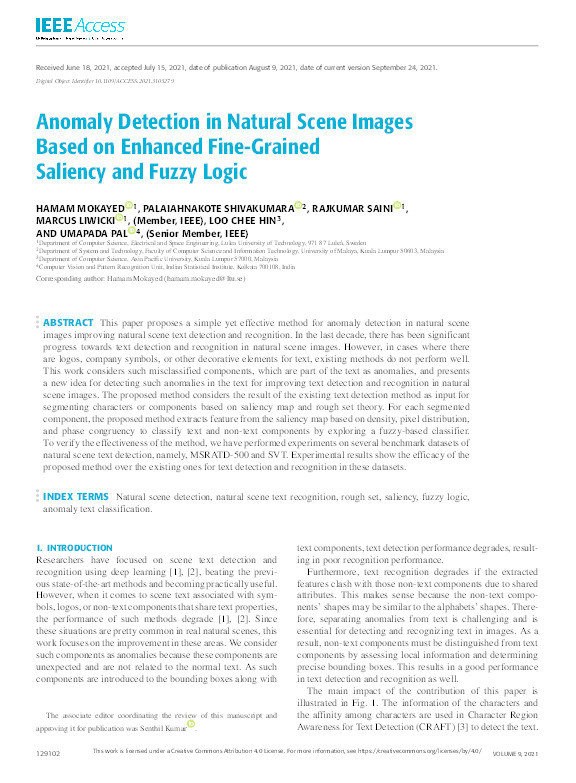 Anomaly Detection in Natural Scene Images Based on Enhanced Fine-Grained Saliency and Fuzzy Logic Thumbnail