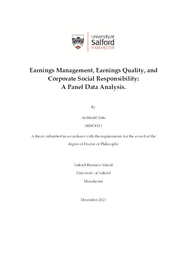 Earnings Management, Earnings Quality, and Corporate Social Responsibility: A Panel Data Analysis Thumbnail