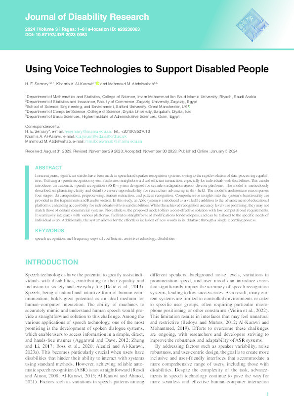 Using Voice Technologies to Support Disabled People Thumbnail