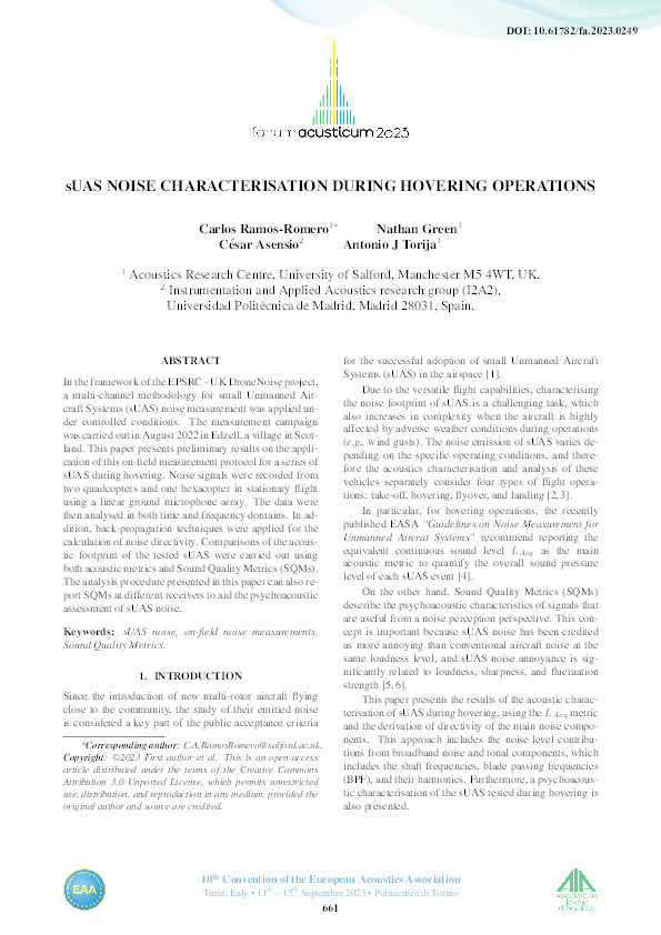 sUAS noise characterisation during hovering operations Thumbnail