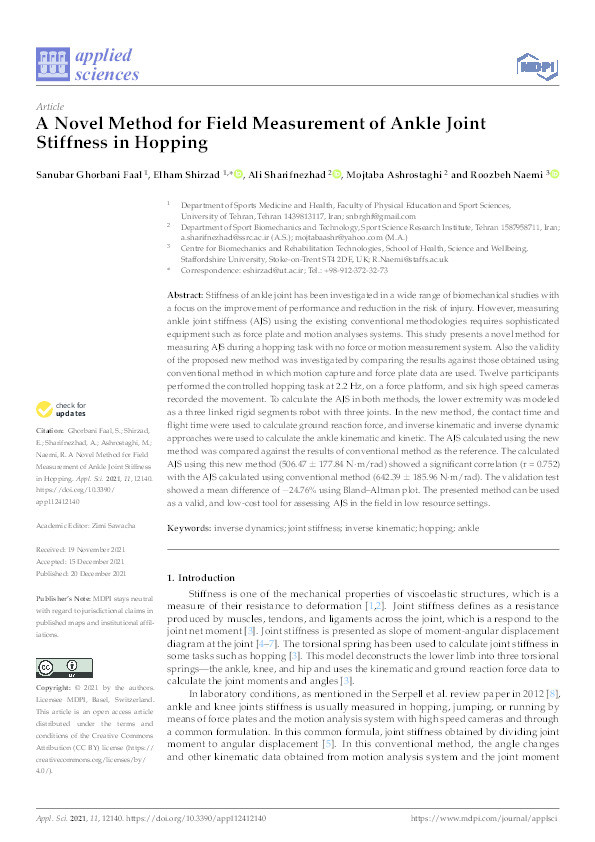 A Novel Method for Field Measurement of Ankle Joint Stiffness in Hopping Thumbnail