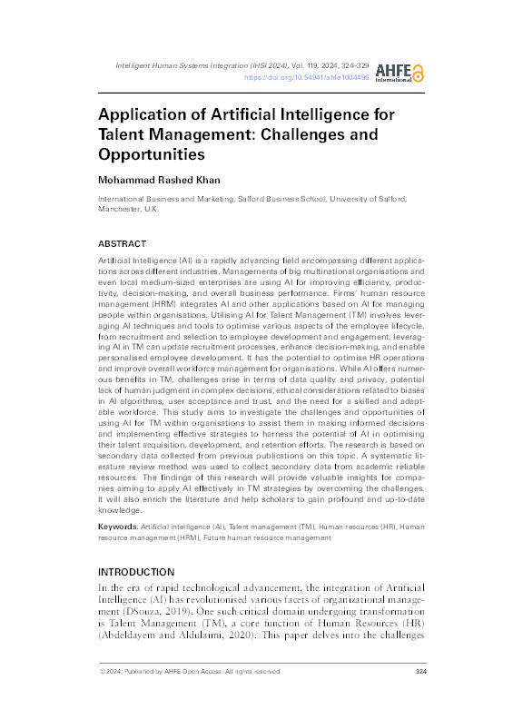 Application of Artificial Intelligence for Talent Management: Challenges and Opportunities Thumbnail