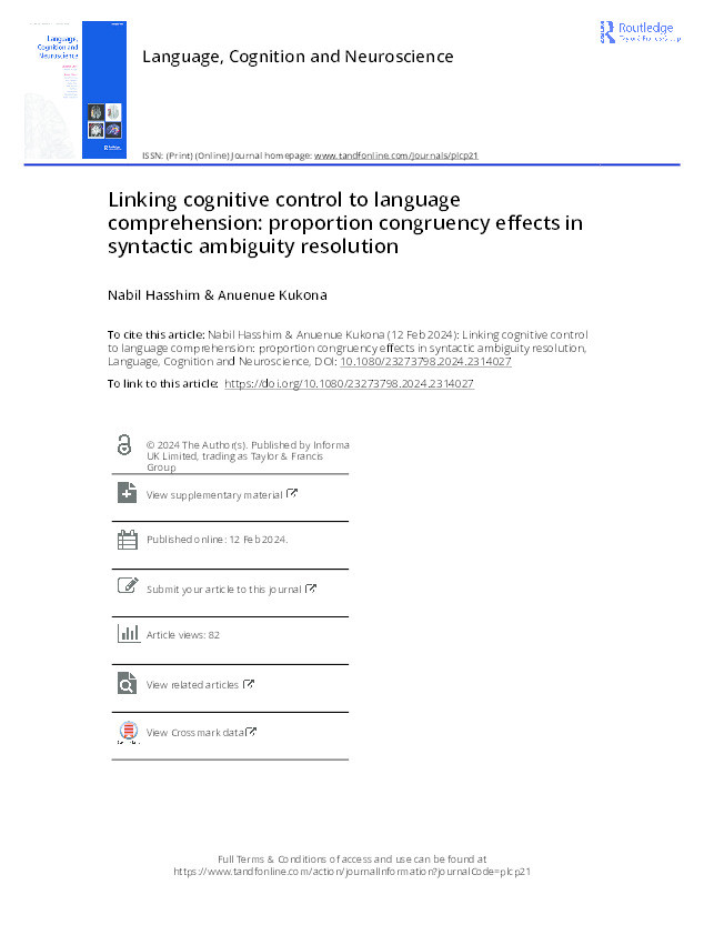 Linking cognitive control to language comprehension: proportion congruency effects in syntactic ambiguity resolution Thumbnail