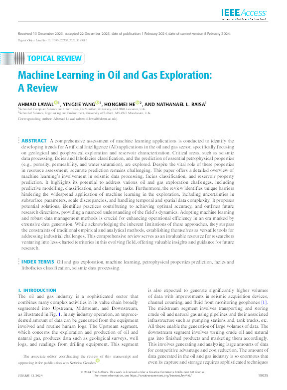 Machine Learning in Oil and Gas Exploration: A Review Thumbnail
