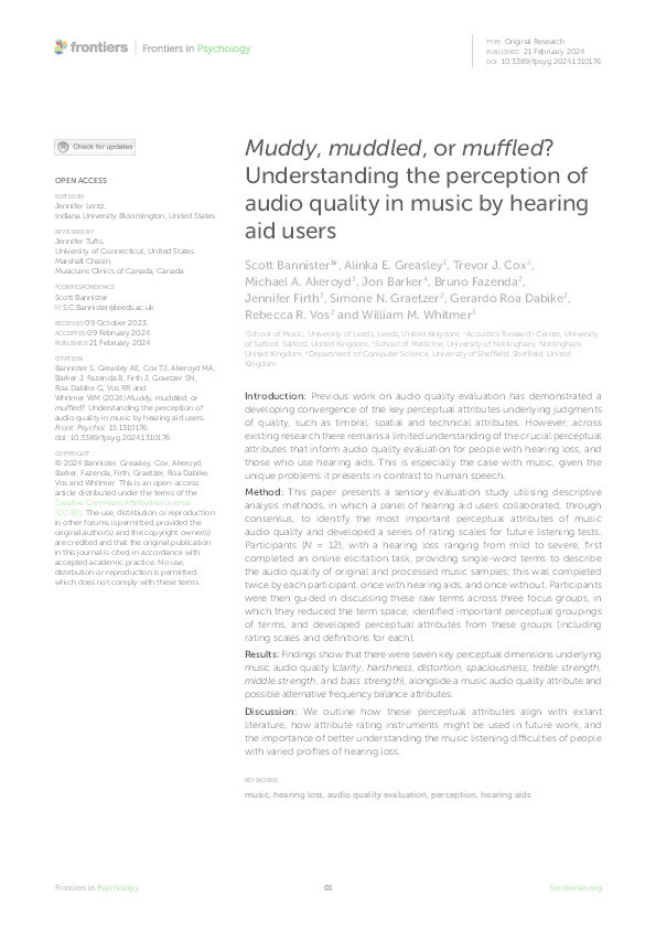 Muddy, muddled, or muffled? Understanding the perception of audio quality in music by hearing aid users Thumbnail