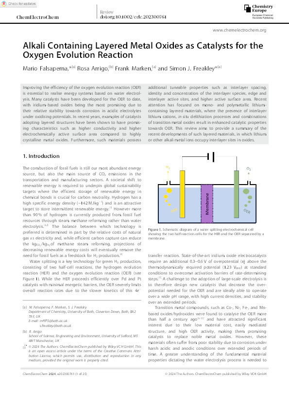 Alkali Containing Layered Metal Oxides as Catalysts for the Oxygen Evolution Reaction Thumbnail