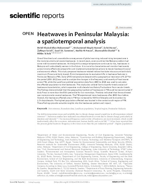 Heatwaves in Peninsular Malaysia: a spatiotemporal analysis Thumbnail