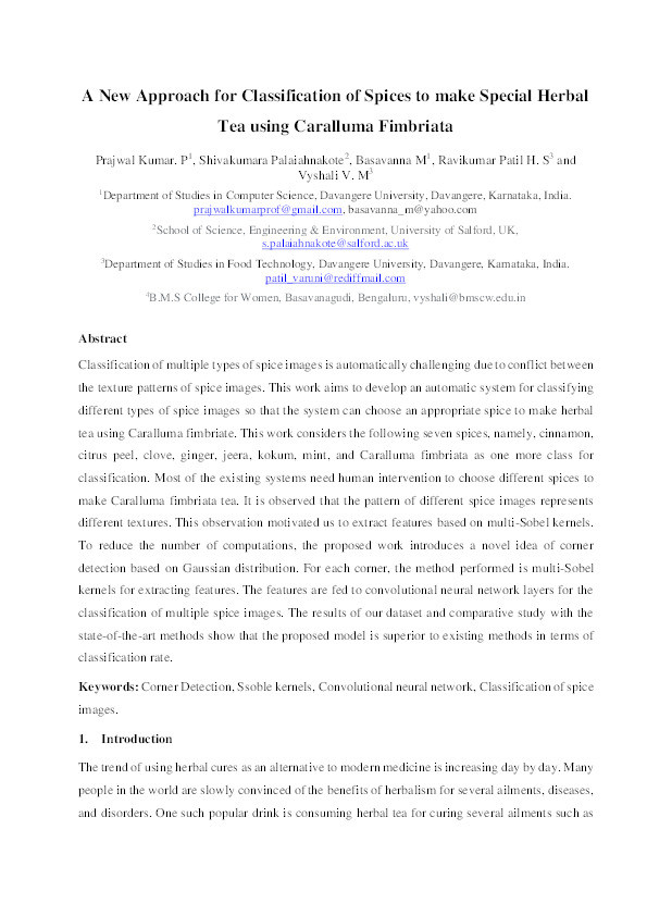 A New Approach for Classification of Spices to Make Special Herbal Tea Using Caralluma Fimbriata Thumbnail