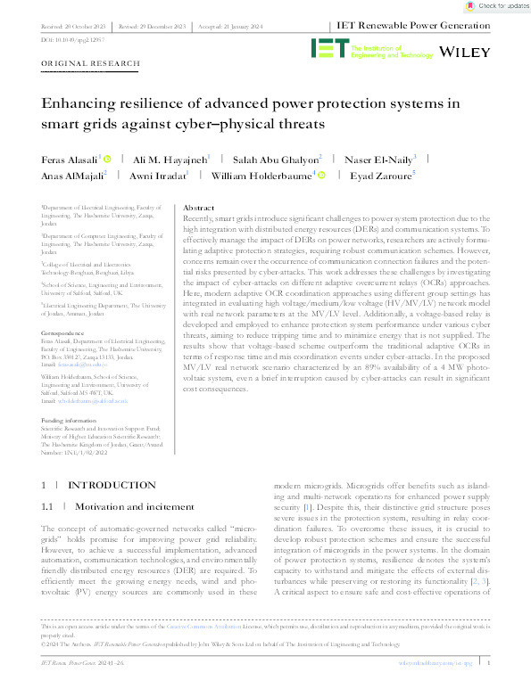 Enhancing resilience of advanced power protection systems in smart grids against cyber–physical threats Thumbnail