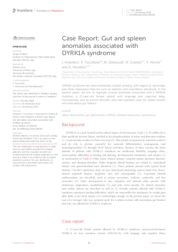 Case Report: Gut and spleen anomalies associated with DYRK1A syndrome Thumbnail