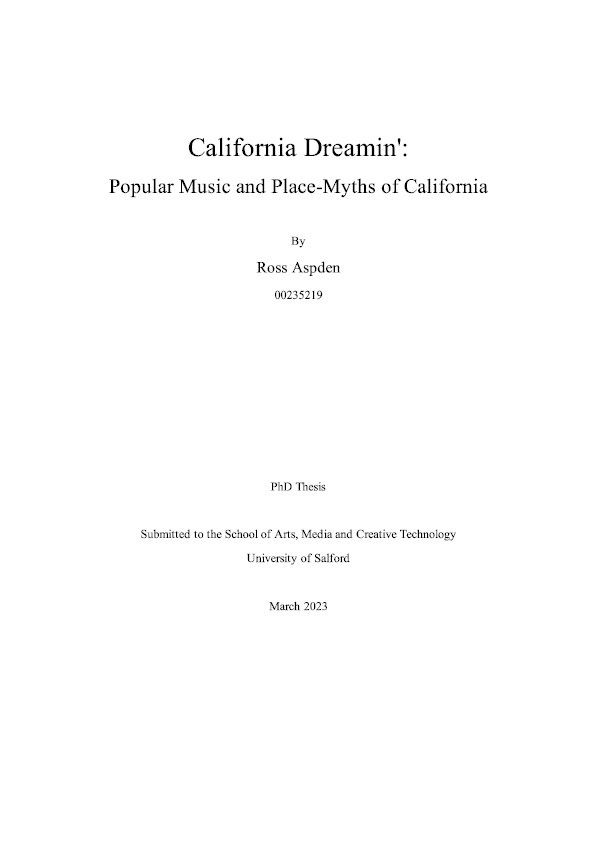 California Dreamin': Popular Music and Place-Myths of California Thumbnail