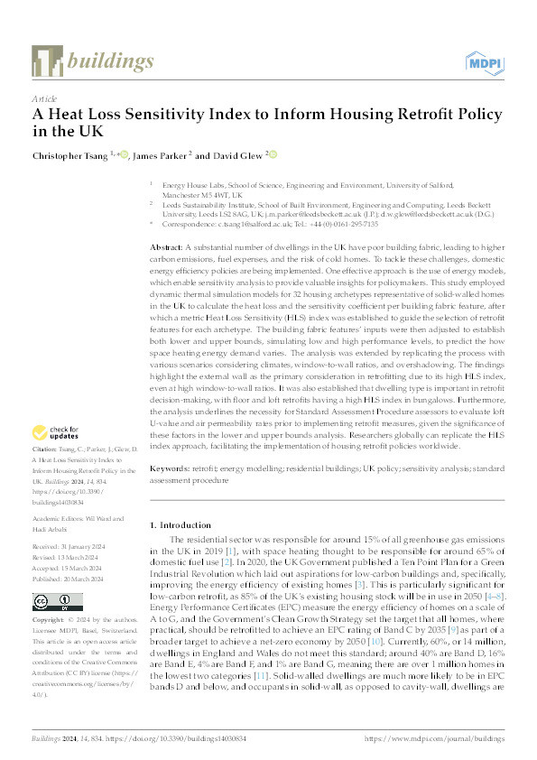 A Heat Loss Sensitivity Index to Inform Housing Retrofit Policy in the UK Thumbnail