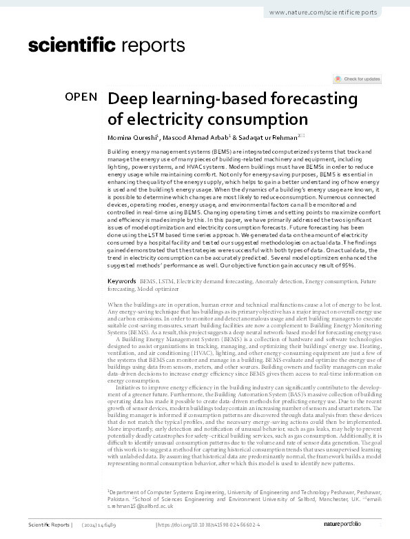 Deep learning-based forecasting of electricity consumption Thumbnail