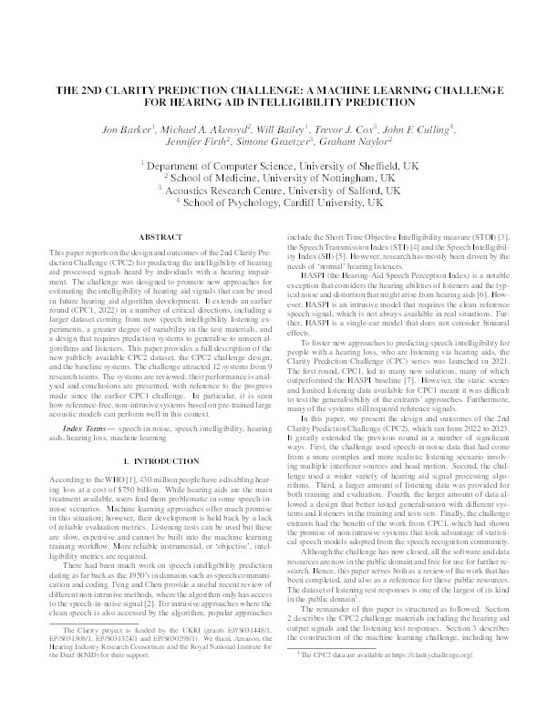 The 2nd Clarity Prediction Challenge: A Machine Learning Challenge for Hearing Aid Intelligibility Prediction Thumbnail