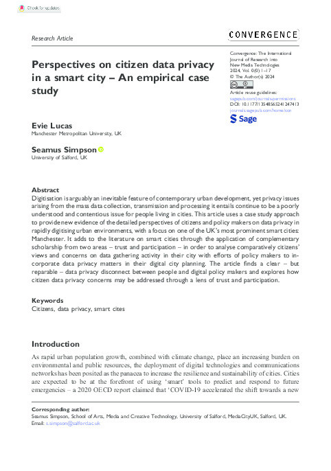 Perspectives on citizen data privacy in a smart city – An empirical case study Thumbnail