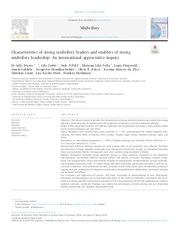 Characteristics of Strong Midwifery Leaders and Enablers of Strong Midwifery Leadership: An International Appreciative Inquiry Thumbnail