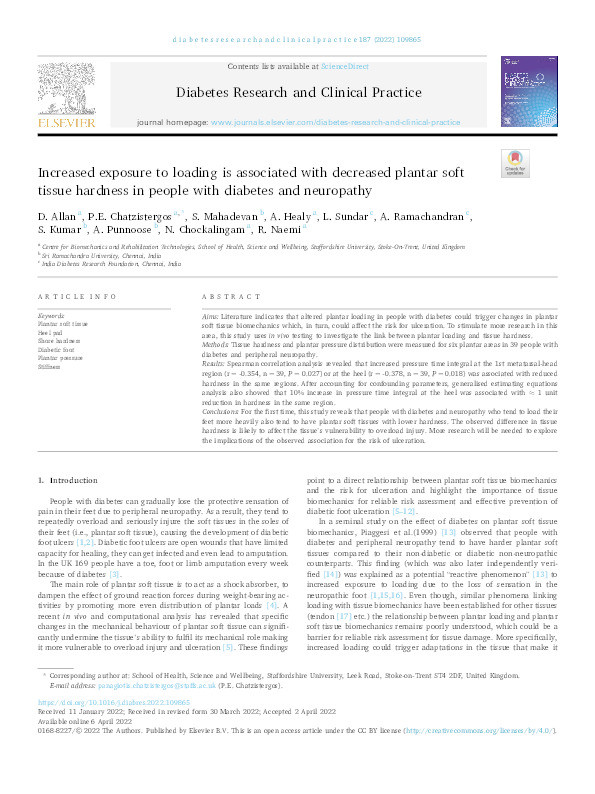 Increased exposure to loading is associated with decreased plantar soft tissue hardness in people with diabetes and neuropathy Thumbnail