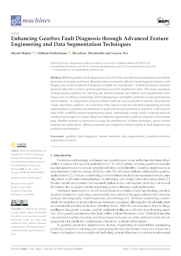 Enhancing Gearbox Fault Diagnosis through Advanced Feature Engineering and Data Segmentation Techniques Thumbnail